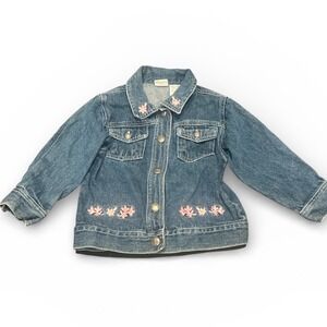 Arizona Jean Co Toddler Girls Denim Jean Jacket Blue Floral Embroidered 2T